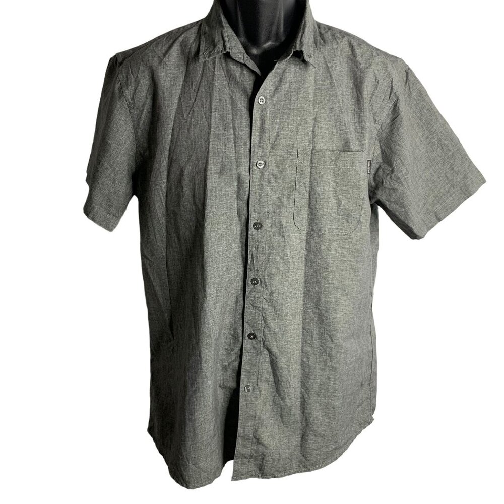Molokai Surf Co Button Up Shirt L Grey Short Sleeves Chest Pocket Collared
